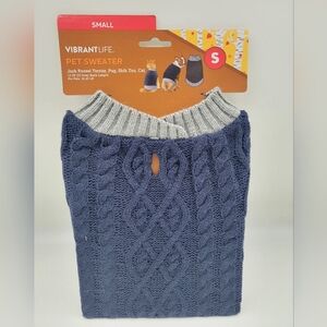 NEW Vibrant Life Dog Or Cat Navy Blue,Gray Cable Knit Pet Sweater Sz S